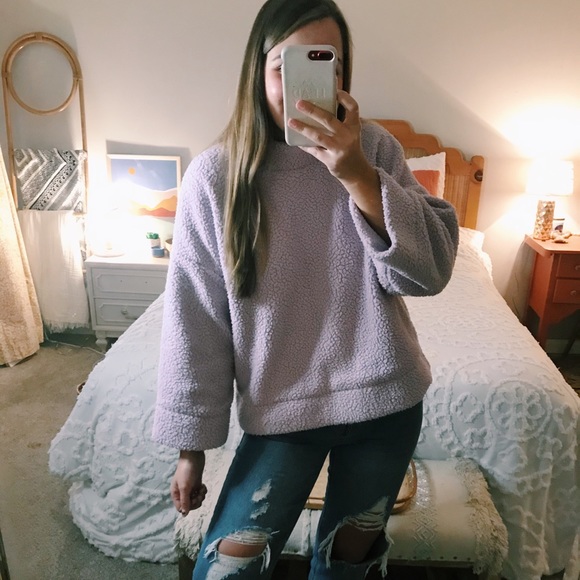 Gap Purple Sherpa Mock Neck Fuzzy Sweater sz L - Picture 1 of 3
